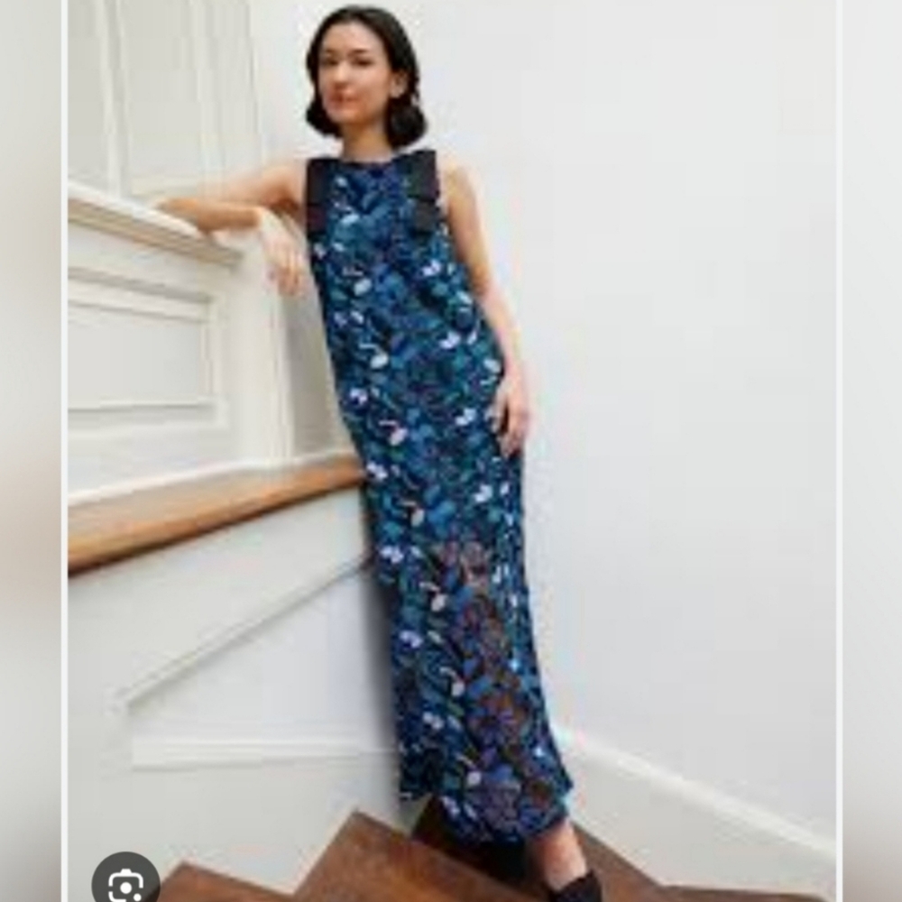 Abbey Glass Michelle Floral Lace High Boat Neck Bow Shoulder Shift Gown